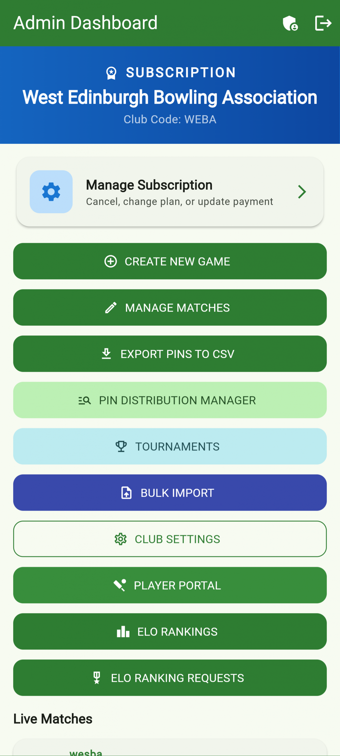 Admin dashboard