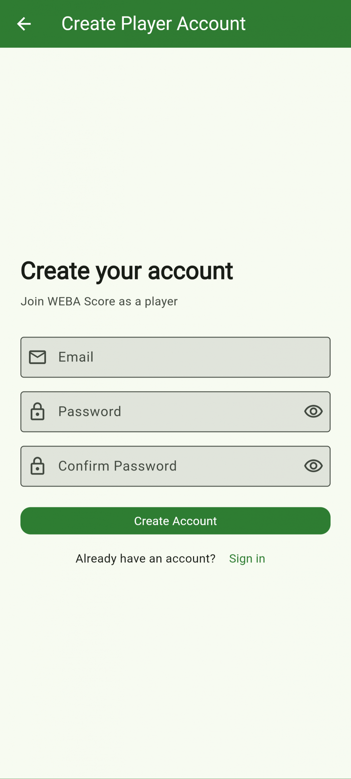 Create player account