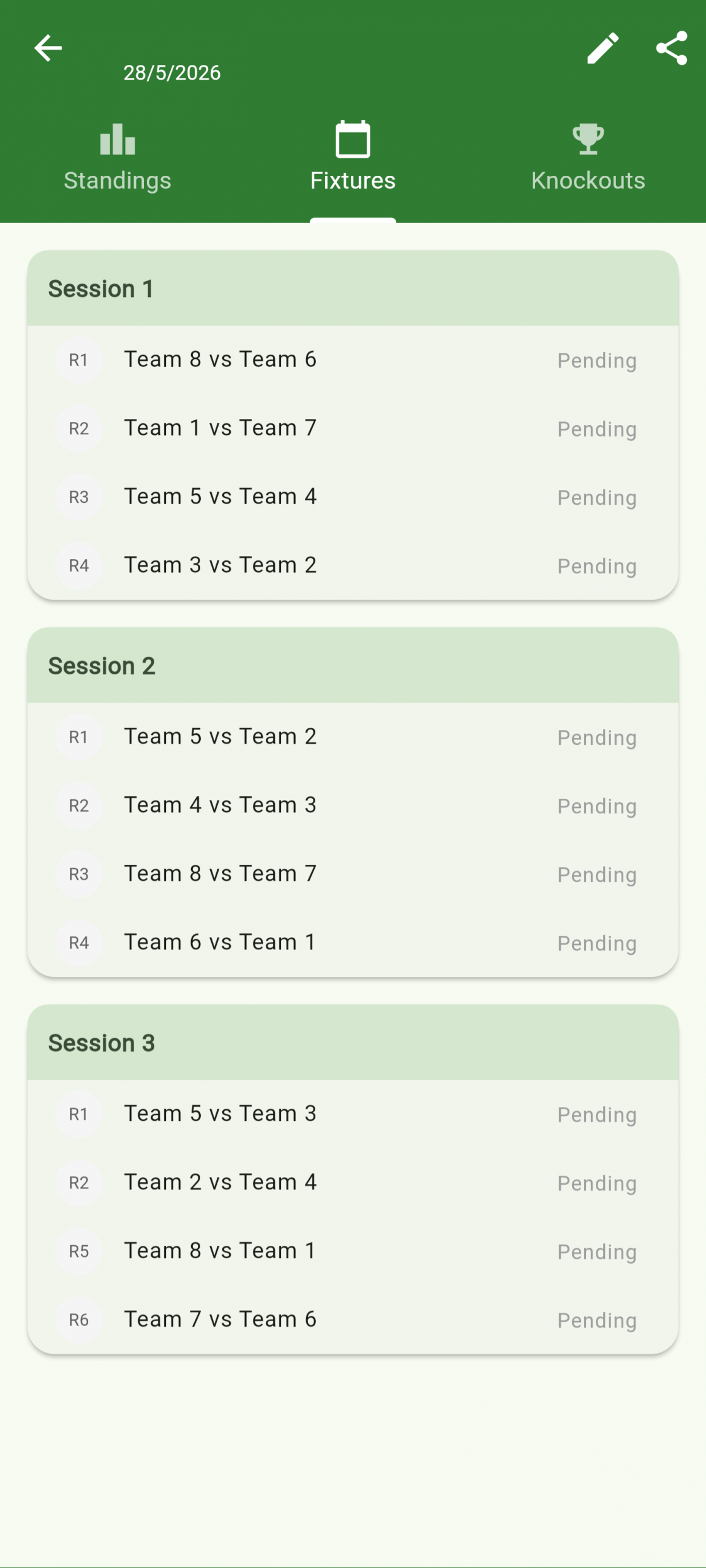 Tournament fixtures