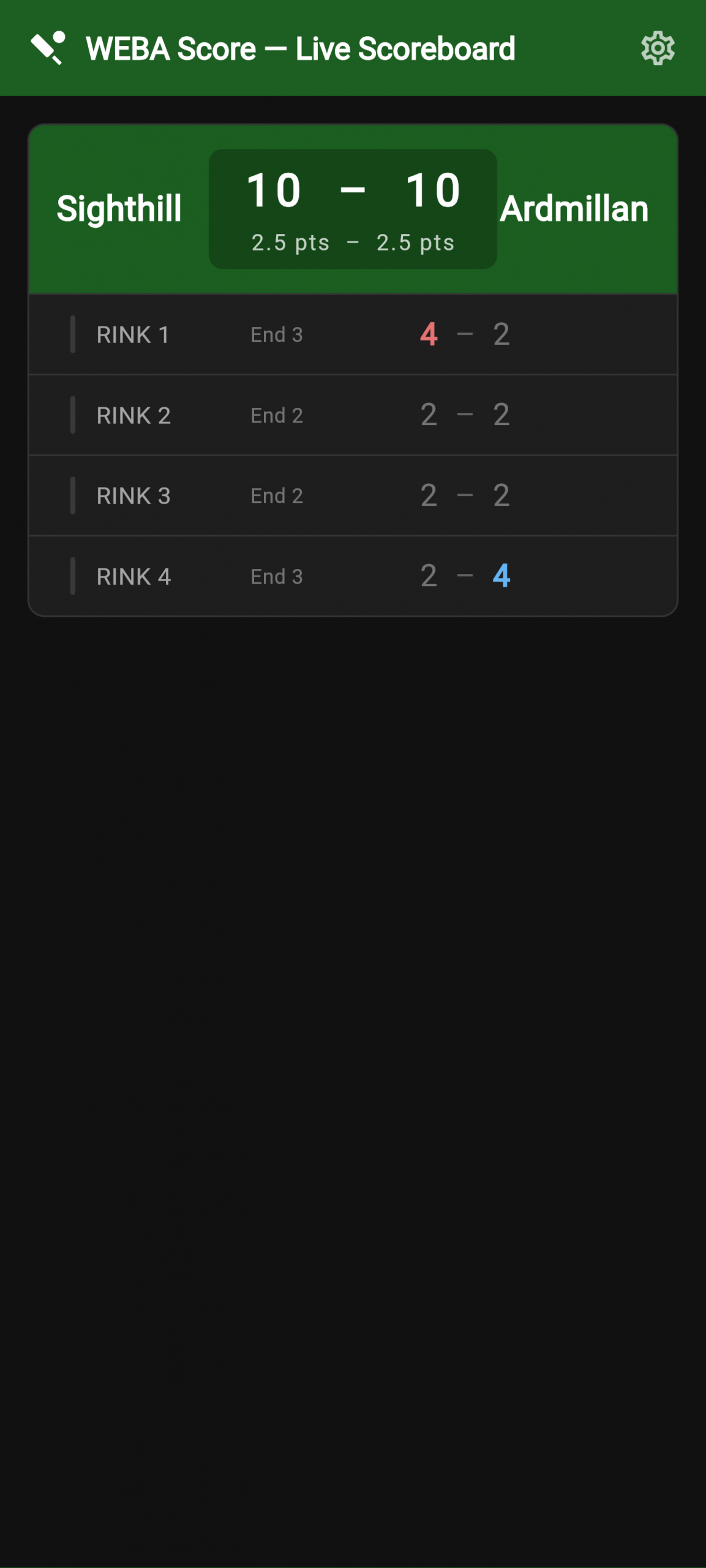 Club scoreboard mobile view