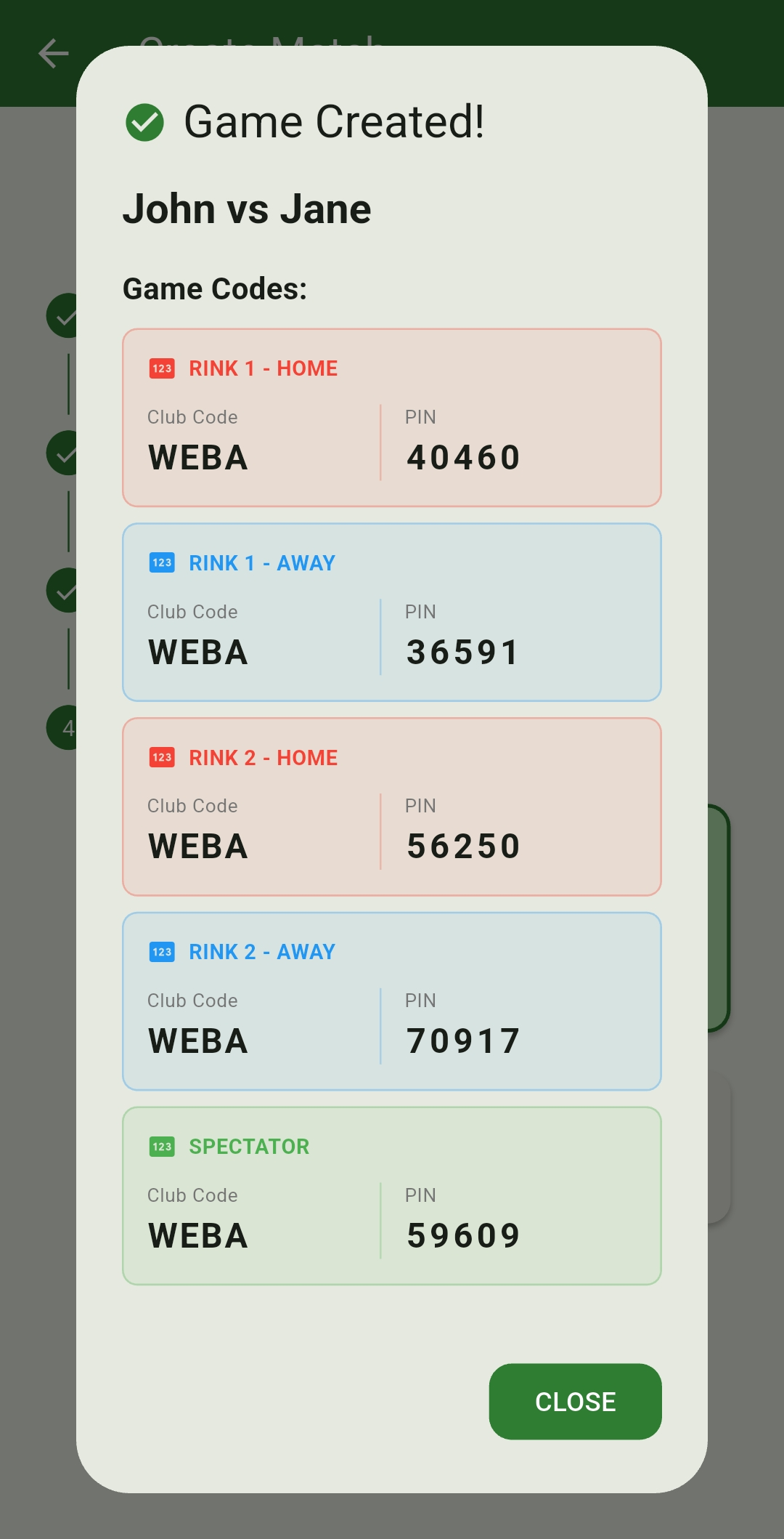 Game created with PINs