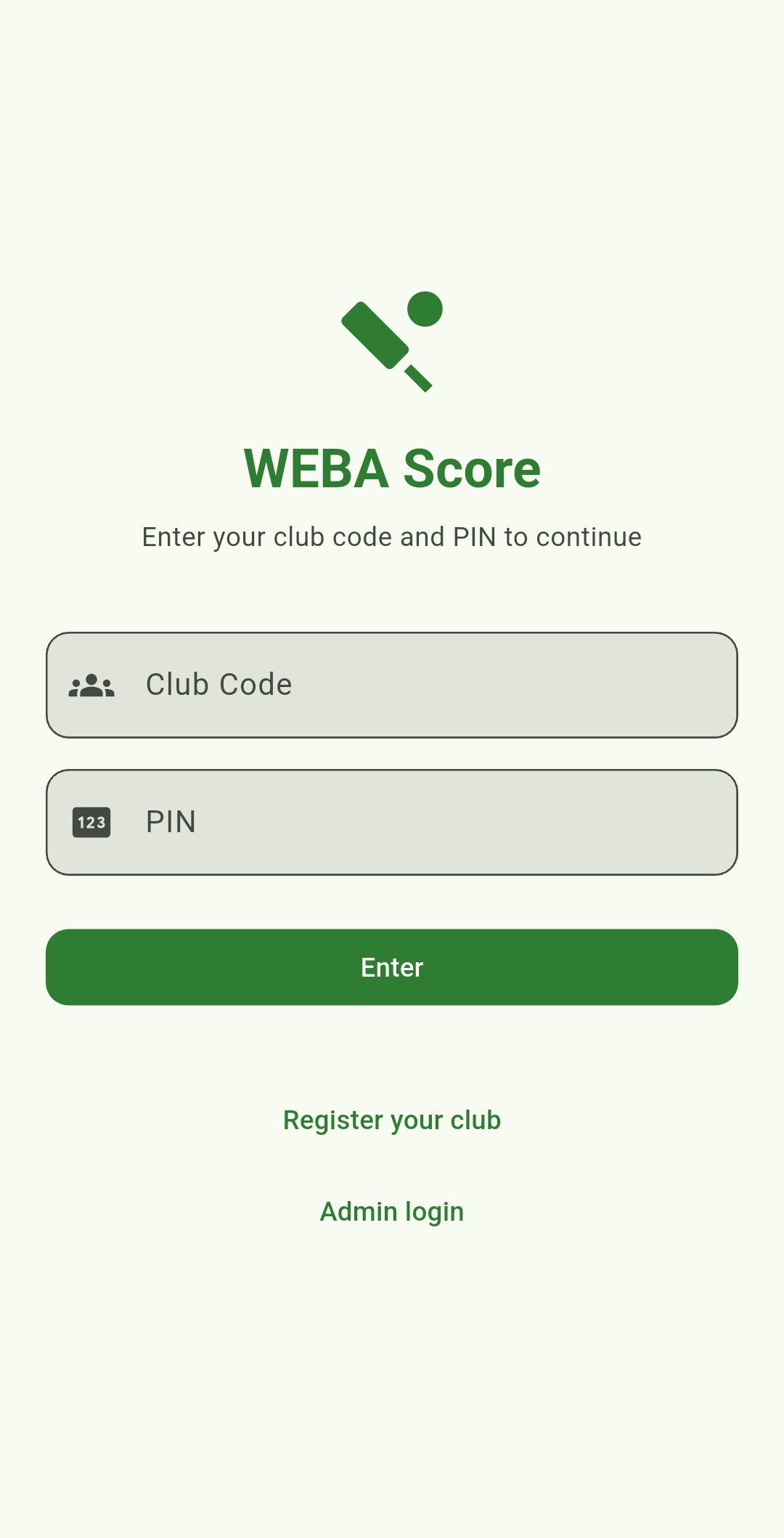 Club code and PIN entry